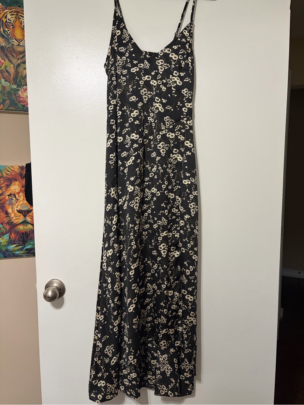 Free People Black Maxi Slip Dress with Cream Floral Print